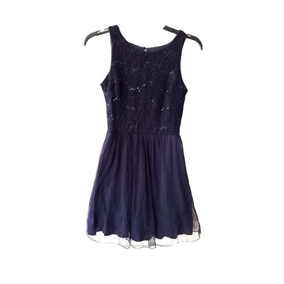 Speechless Party dress cut out sleeveless flare tulle sequins size Junior 5 Blue - Picture 16 of 16